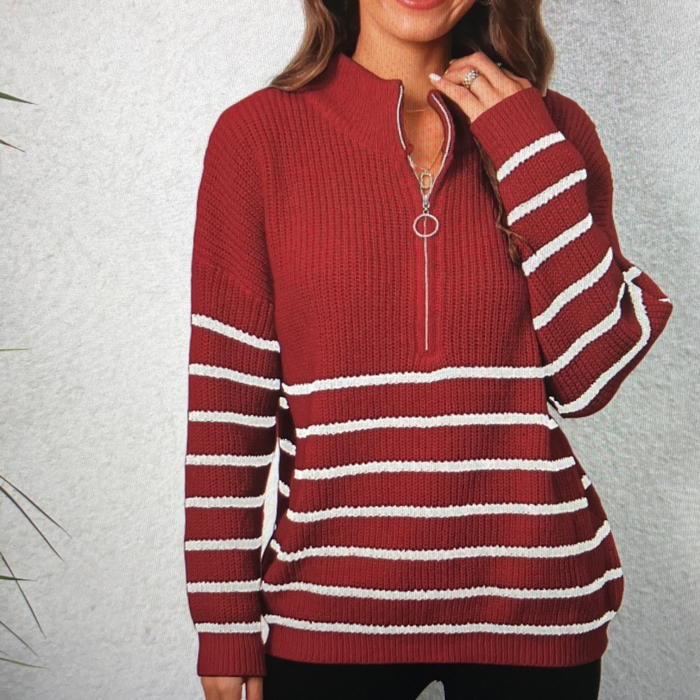 Red and White Striped Sweater - Picture 3 of 4